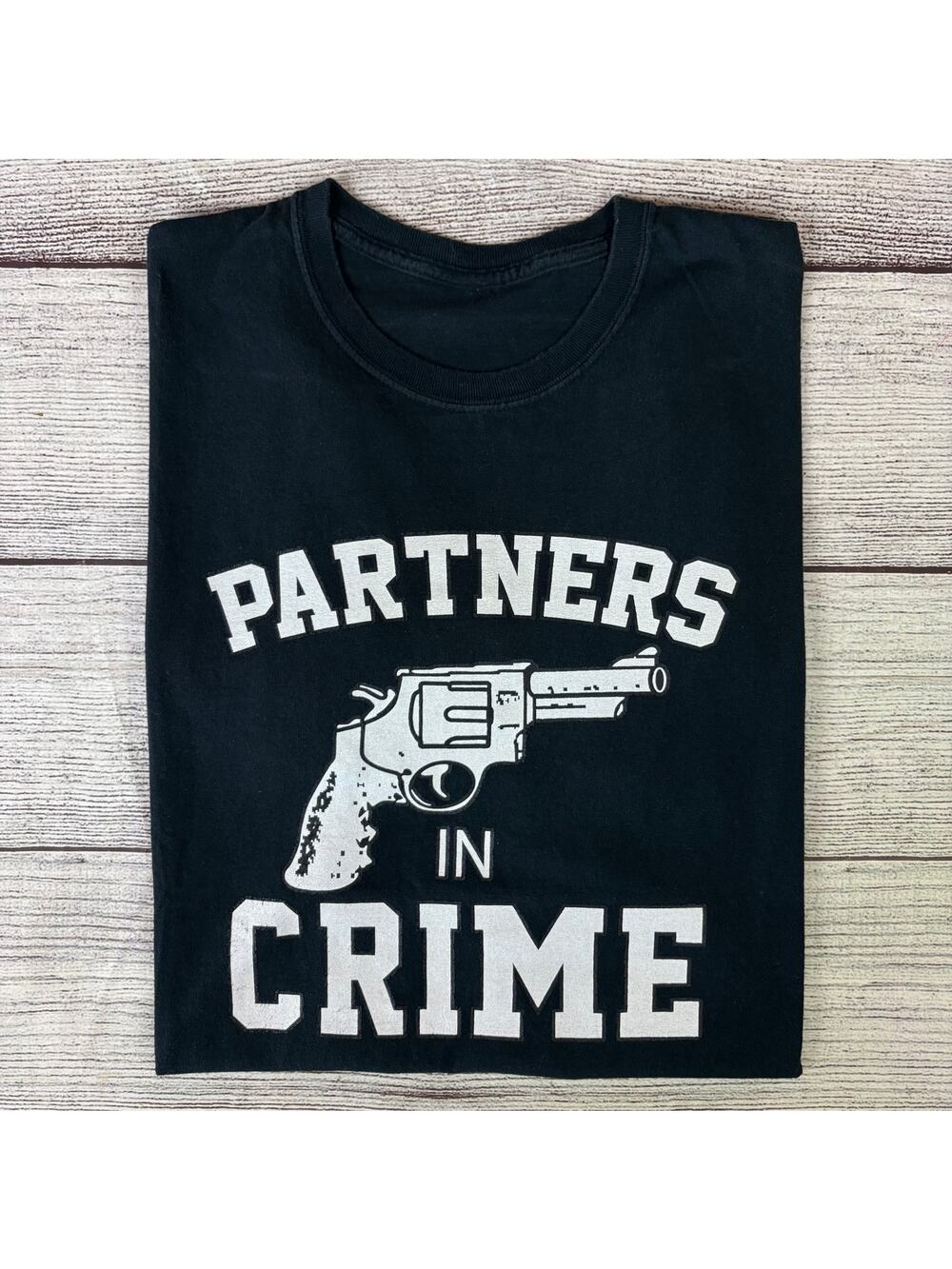 Y2k Partners in Crime Revolver Pistol Graphic T-shirt